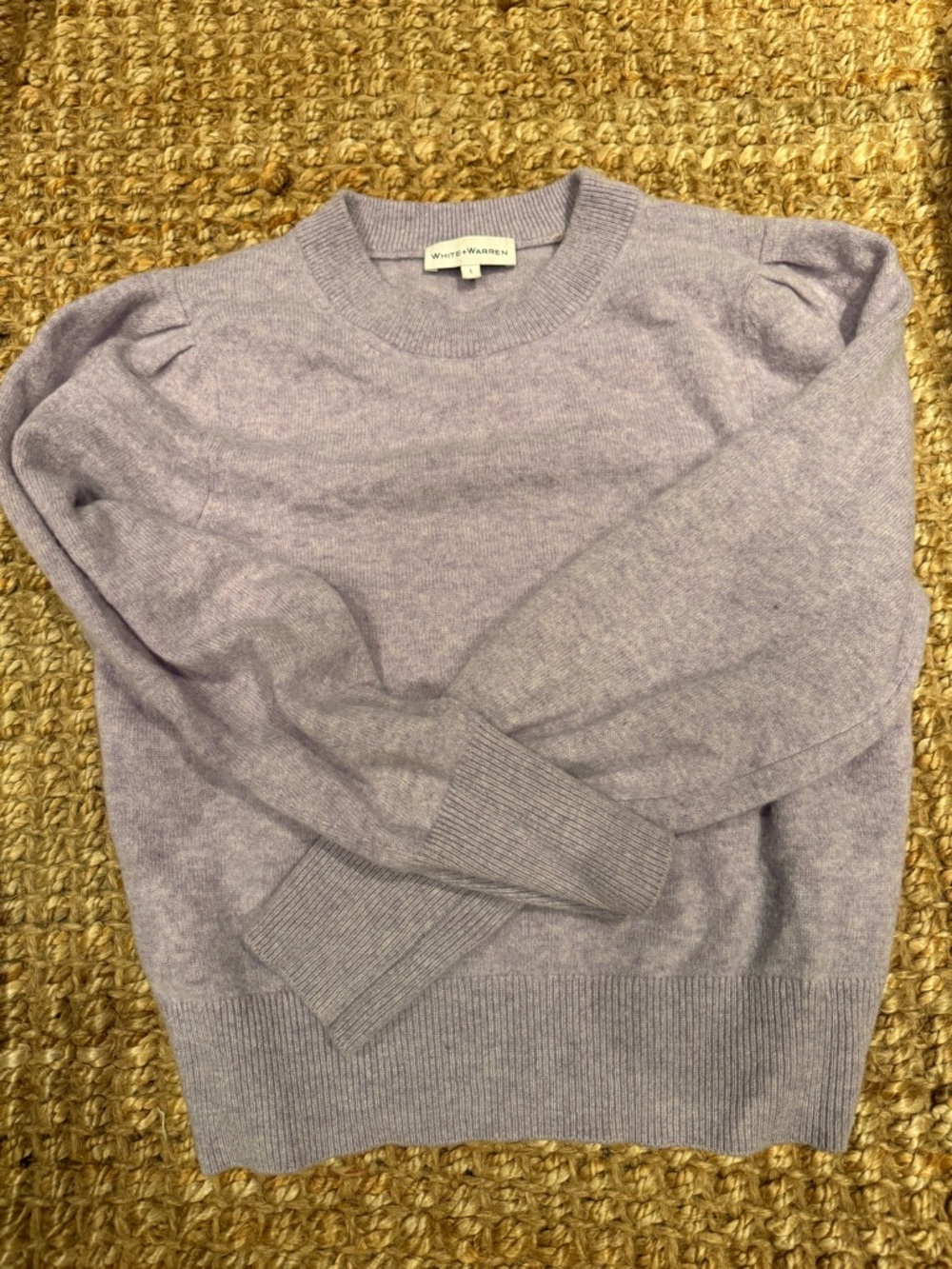 White and Warren Lavender Puff-Sleeve Crewneck Sweater-L